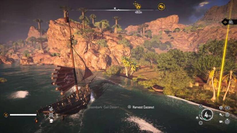 A ship about to harvest coconut in Skull and Bones