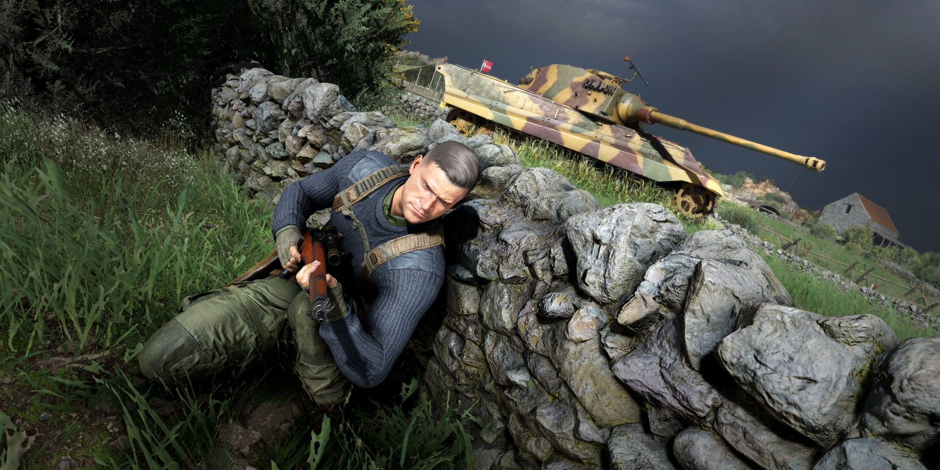 Sneaking behind an enemy tank in Sniper Elite 5