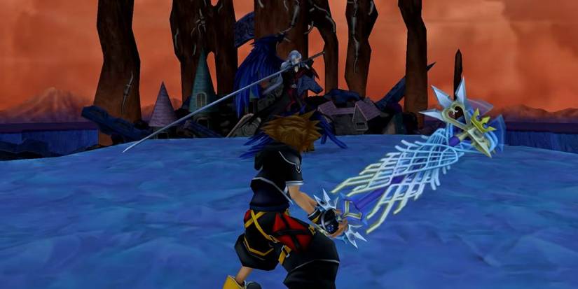 Sora faces Sephiroth in Radiant Garden.