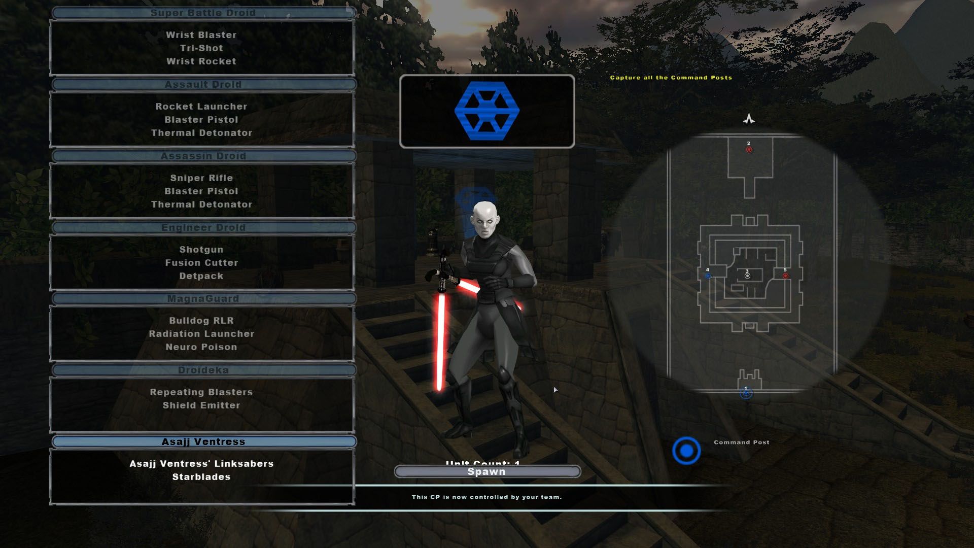 A screenshot of Asajj Ventress as DLC for the original Star Wars Battlefront 2, holding two connected lightsabers. - Aspyr has faced plenty of controversy over its Star Wars game ports in the past, such as its updated version of Knights of the Old Republic 2 ultimately releasing without the promised Restored Content Mod DLC and an earlier port of Star Wars Jedi Knight: Jedi Academy suffering from matchmaking issues that caused veteran PC players to invade the console servers for easy matches against newcomers