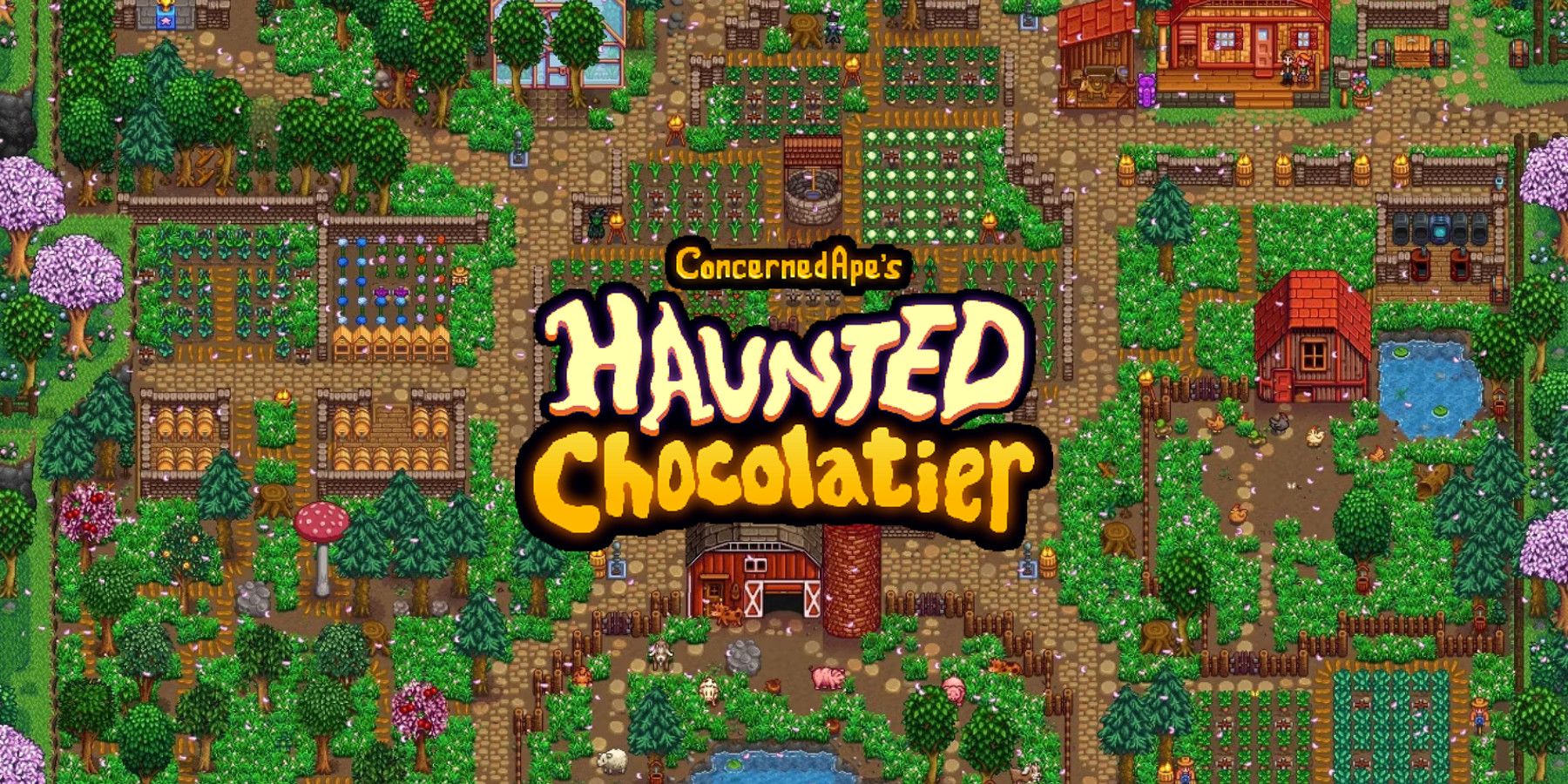 Stardew Valley farm with Haunted Chocolatier Logo