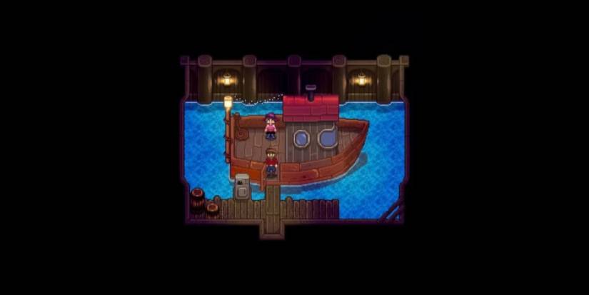 The player boarding the boat to Ginger Island alongside Willy.