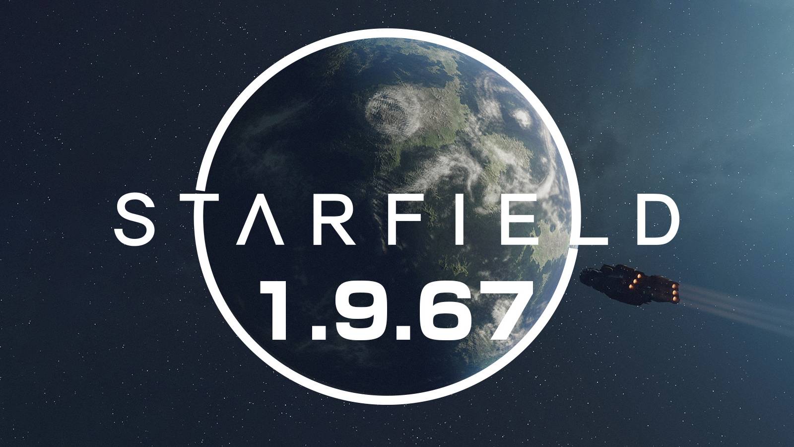 Starfield logo around planet Update 1.9.67 screenshot illustration