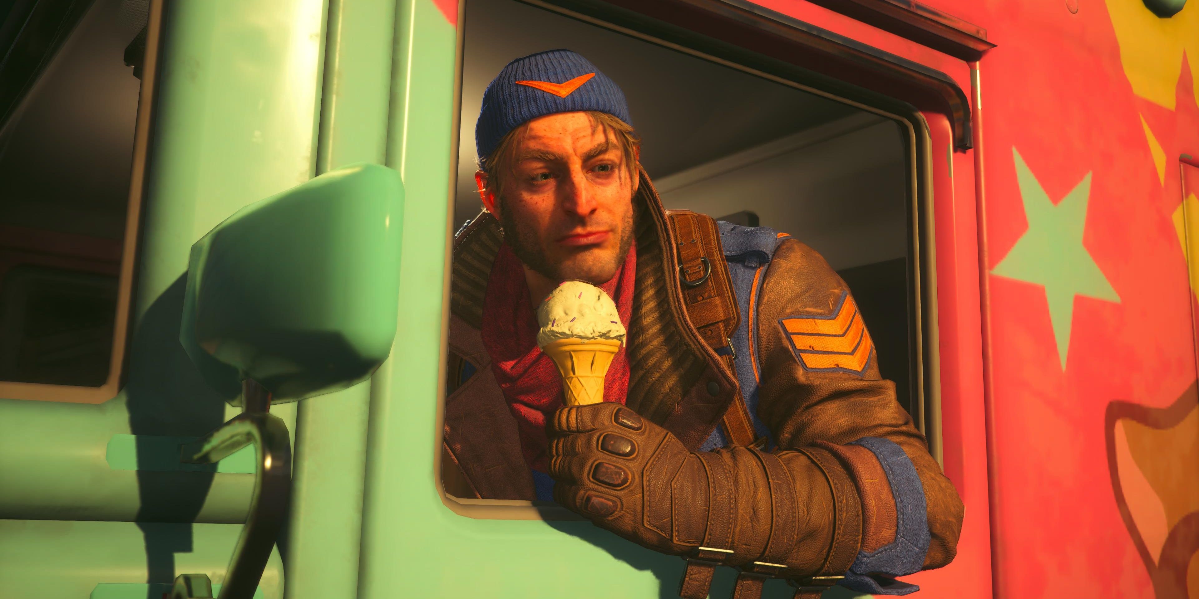 captain boomerang driving an ice cream truck