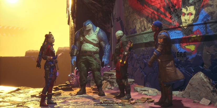 harley quinn, king shark, deadshot, captain boomerang (left to right)