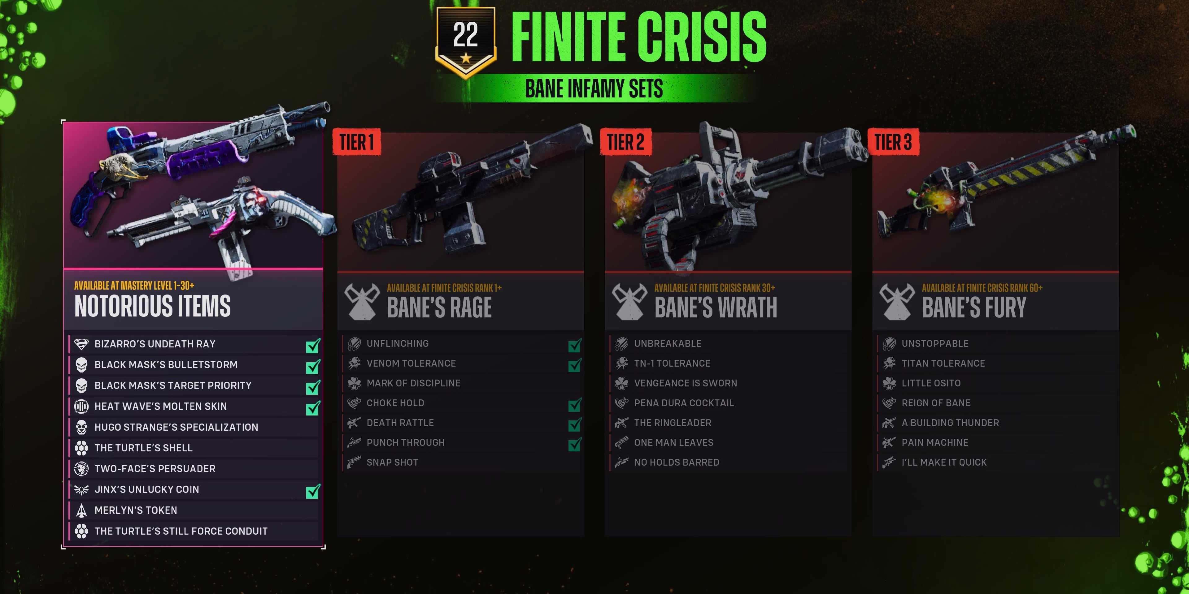 finite crisis bane infamy loot