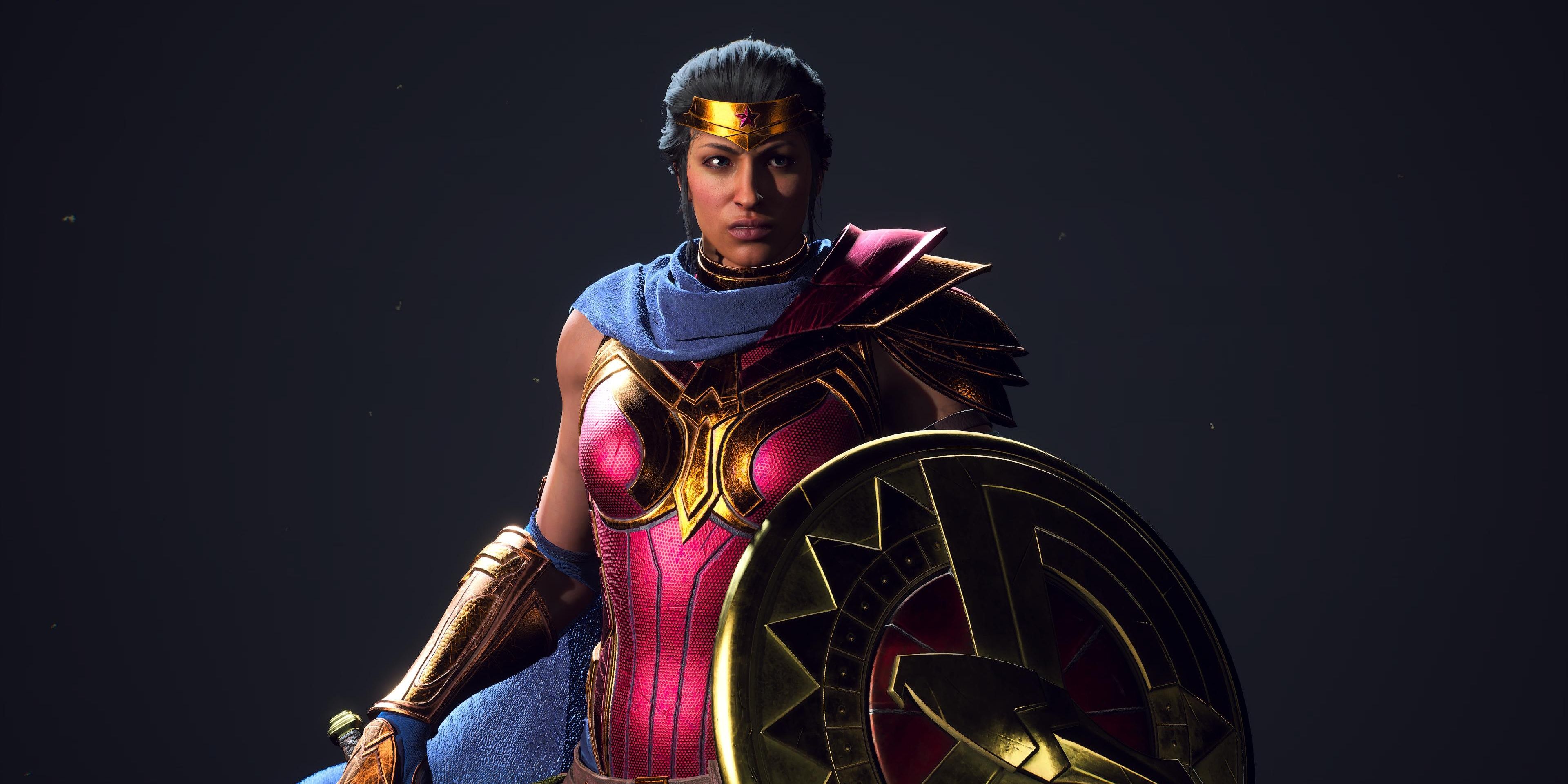 wonder woman with sword and shield