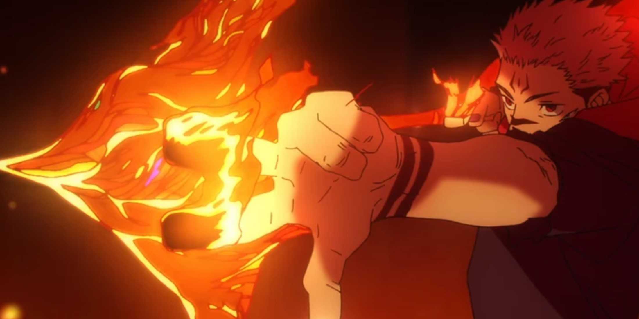 Sukuna uses his Divine Flame technique against Jogo in Jujutsu Kaisen