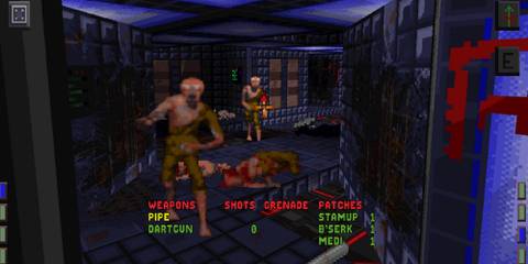 Aliens charging at the player in a hallway in System Shock