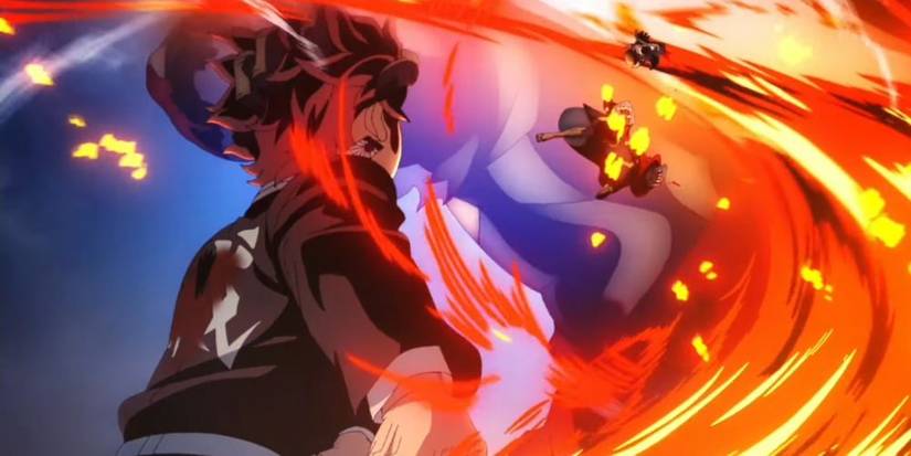 Tanjiro using Sun Breathing to kill Hantengu.