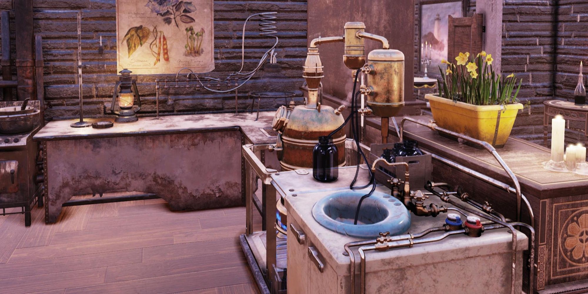 A makeshift kitchen made in Fallout 76