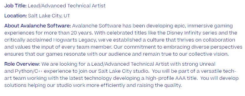 Technical Artist for AAA game Avalanche Software