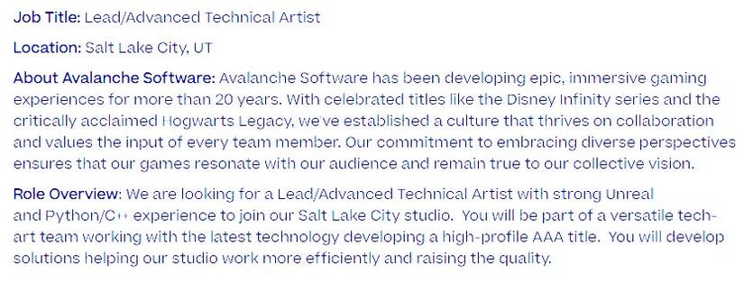 Technical Artist for AAA game Avalanche Software