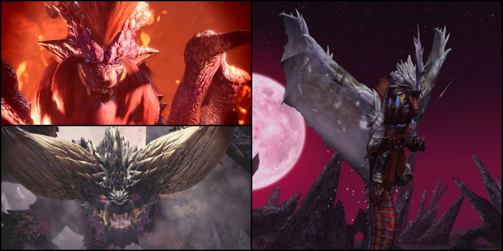 Teostra, Nergigante, and Disufiroa from Monster Hunter
