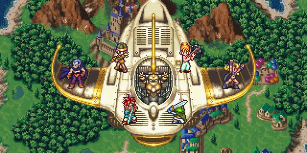 The main cast of Chrono Trigger, travelling on top the Epoch Time Machine.
