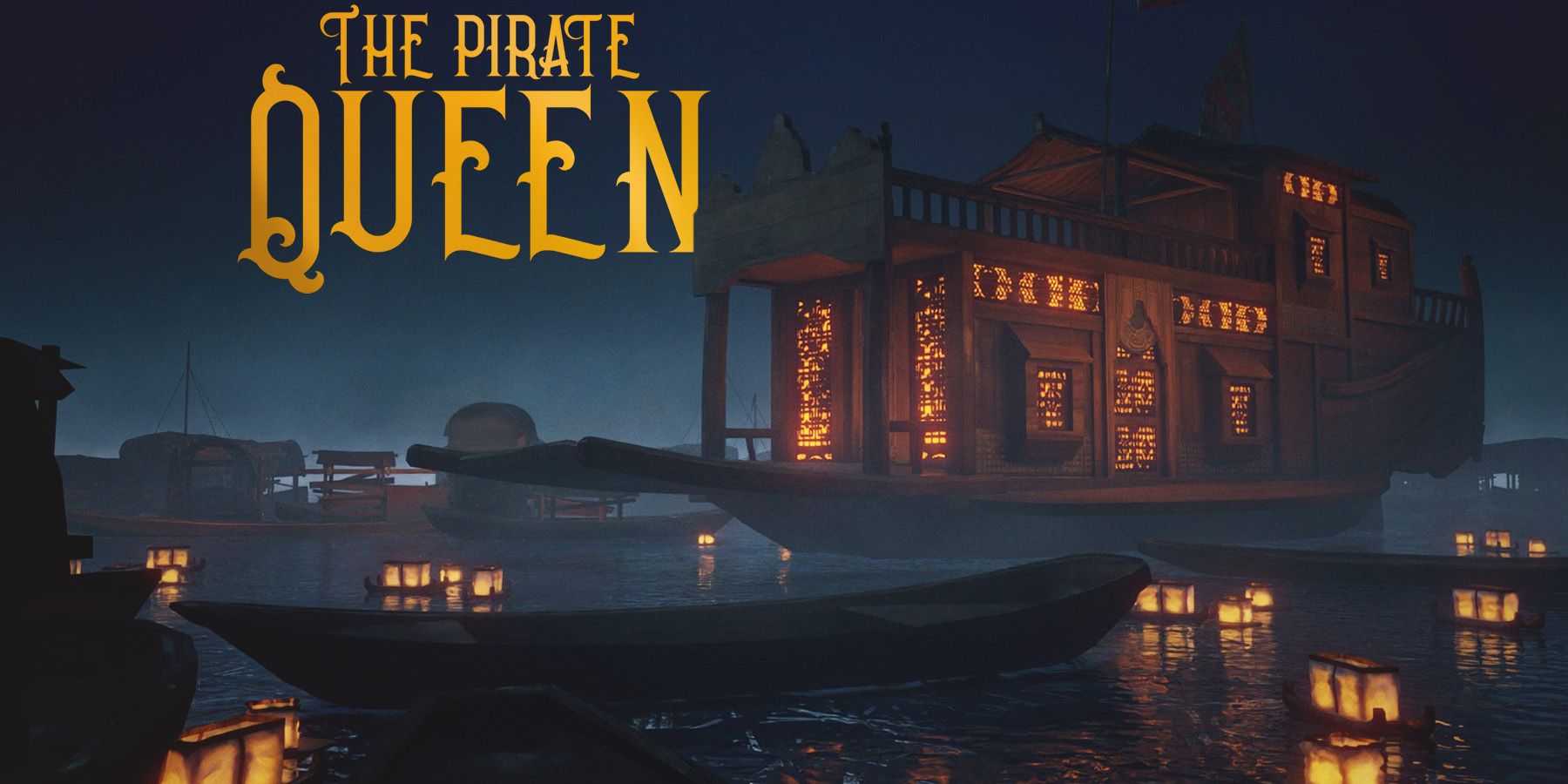 The Pirate Queen A Forgotten Legend boats promo artwork with yellow game logo edit