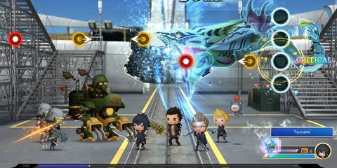 A screenshot from Theatrhythm Final Bar Line, showing gameplay of the game's Final Fantasy 15 segments.