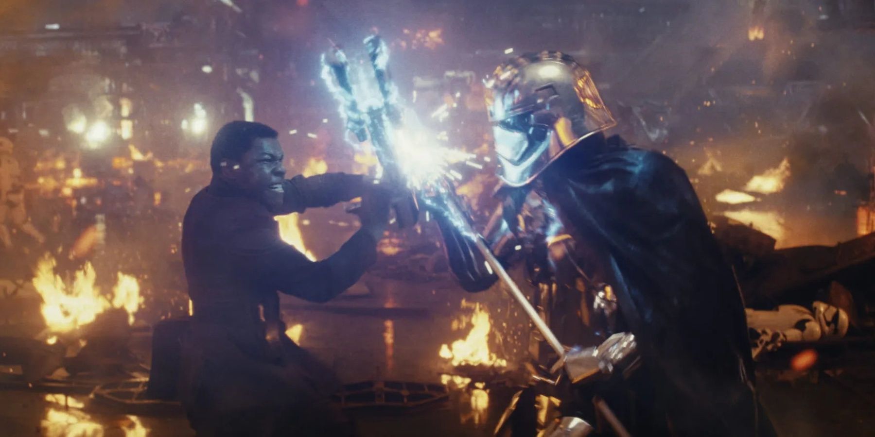 Captain Phasma duels Finn in The Last Jedi