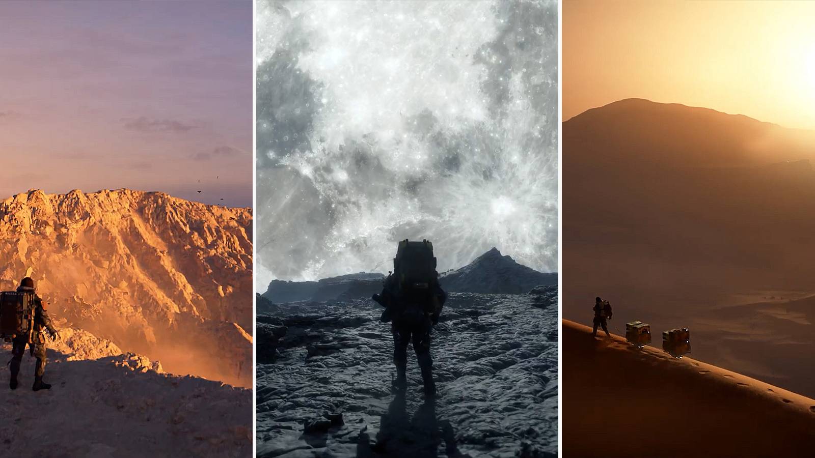 Three different environments from Death Stranding 2