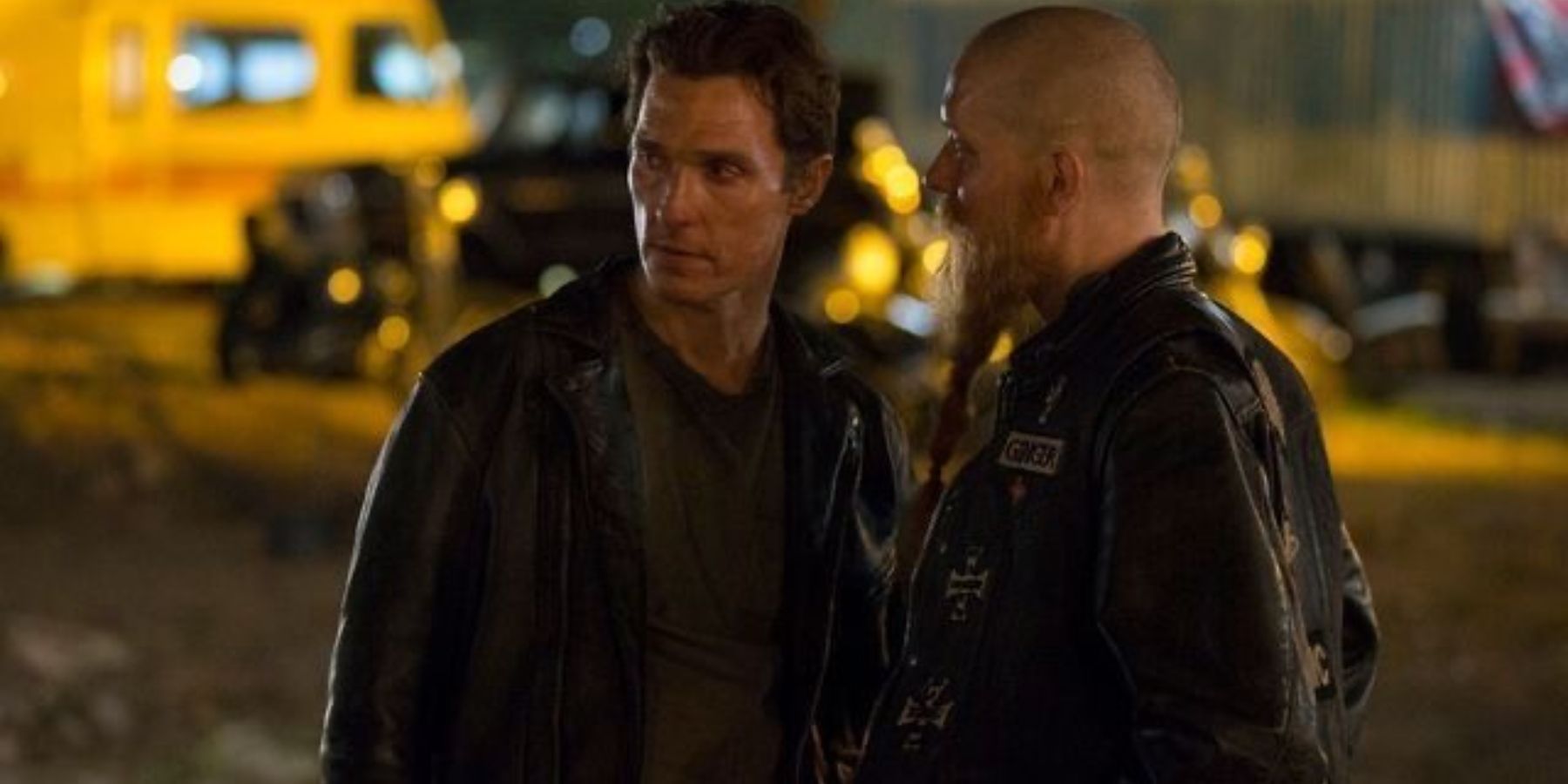 Rust (Matthew McConaughey) and Ginger (Joseph Sikora) in True Detective