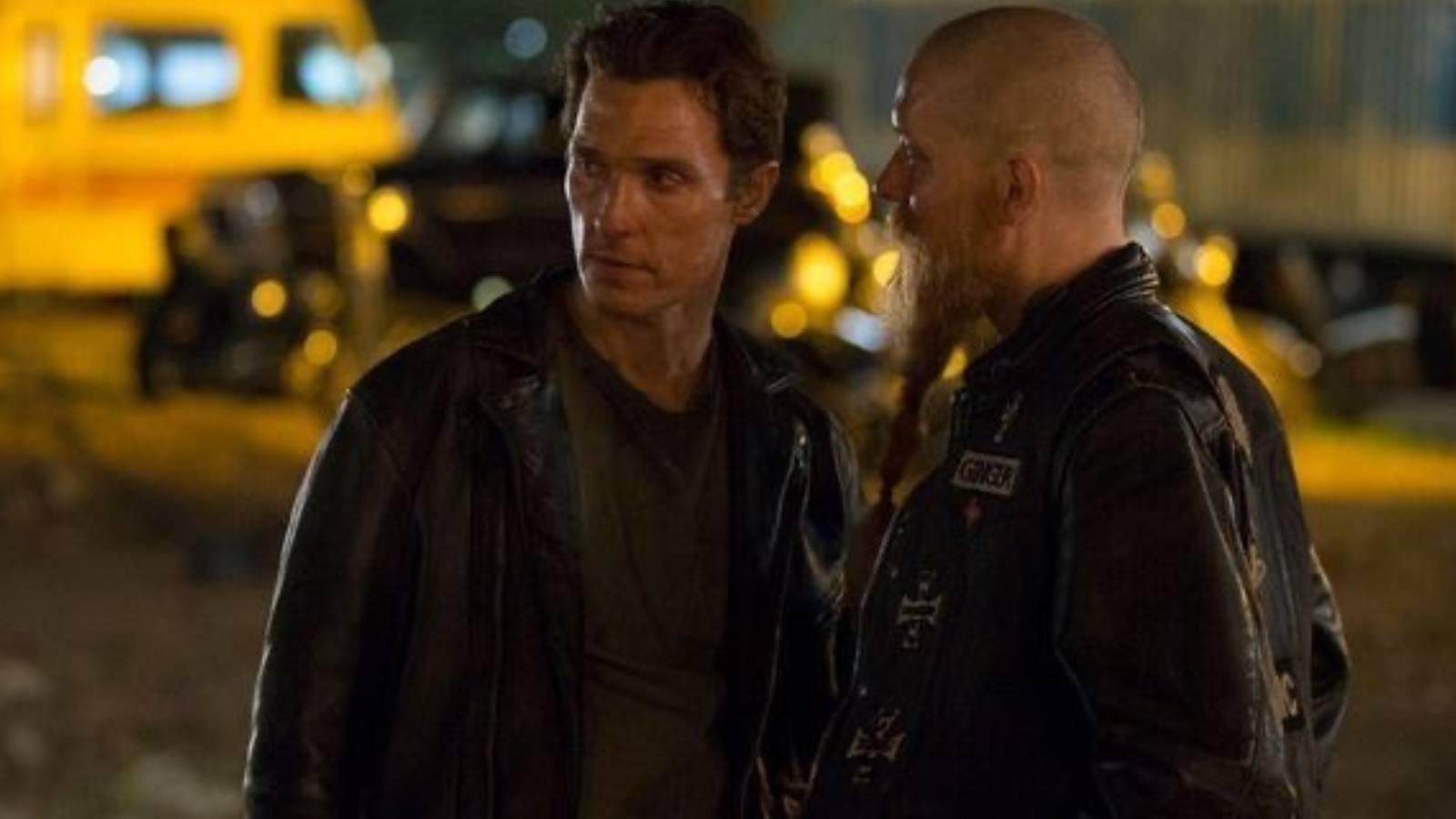 Rust (Matthew McConaughey) and Ginger (Joseph Sikora) in True Detective