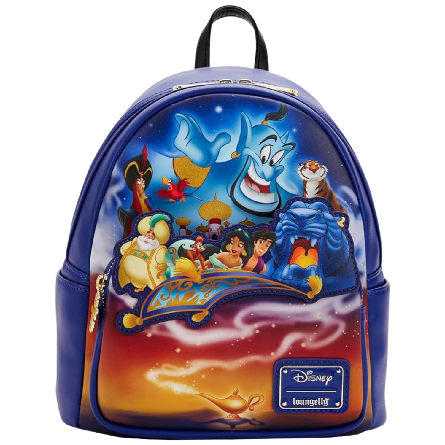 This image shows an Aladdin themed backpack with the Genie on the front