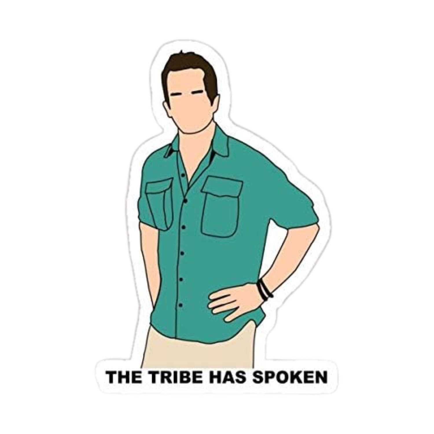 This image shows a sticker of Jeff Probst from 'Survivor' with the phrase 