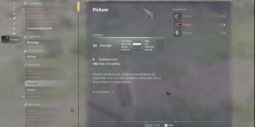 crafting pickaxe enshrouded