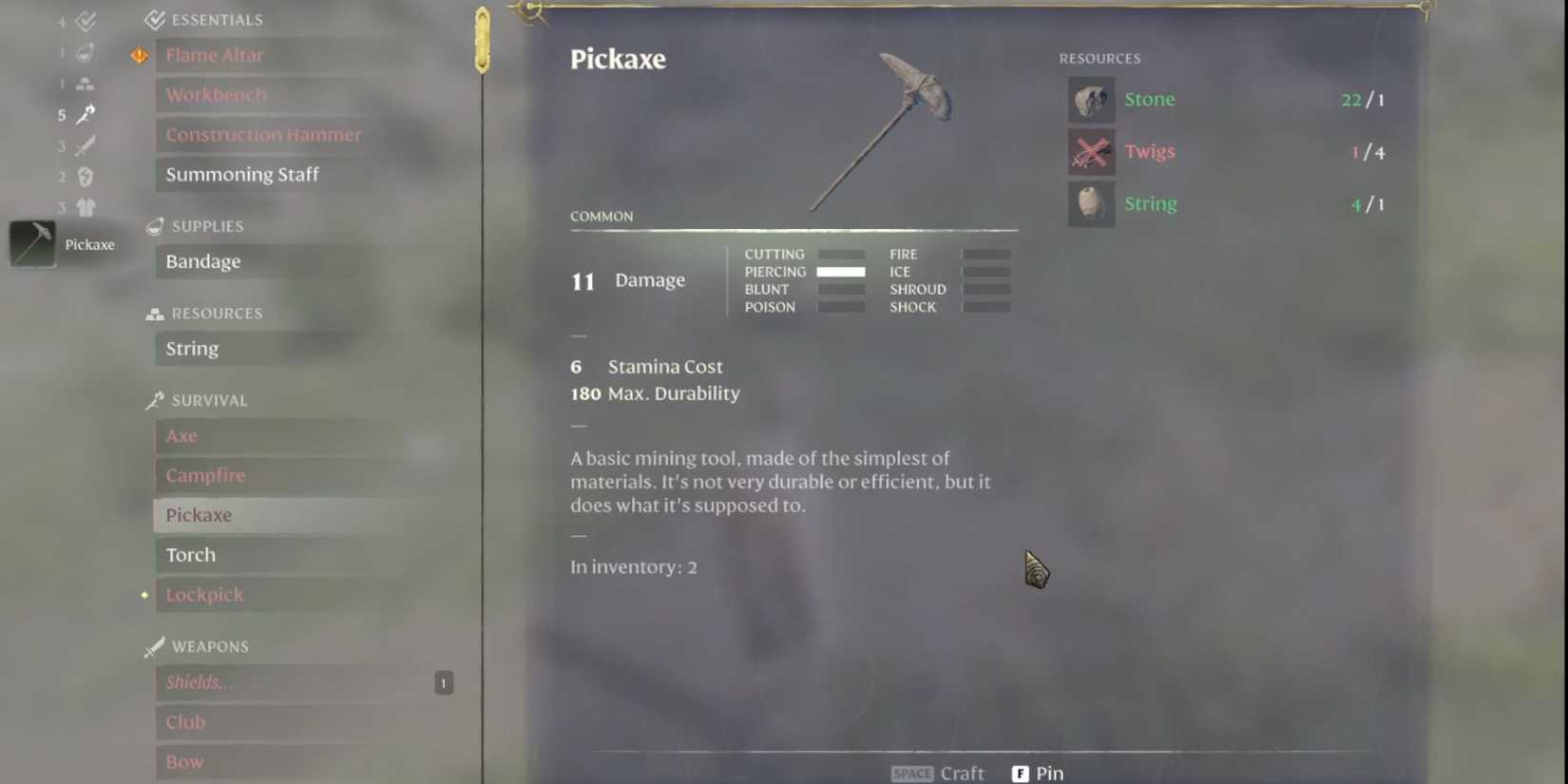 crafting pickaxe enshrouded