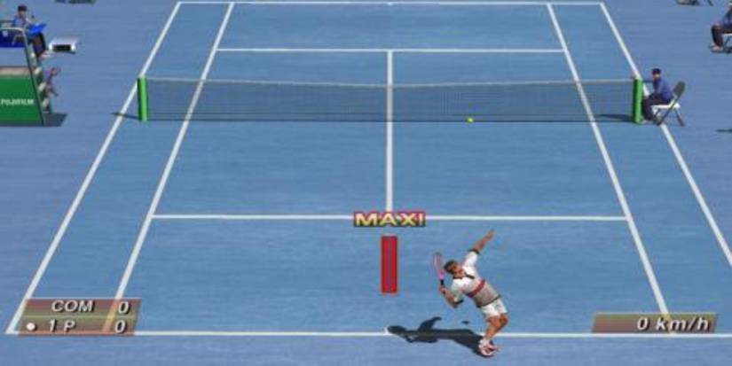 A player serving in Virtua Tennis