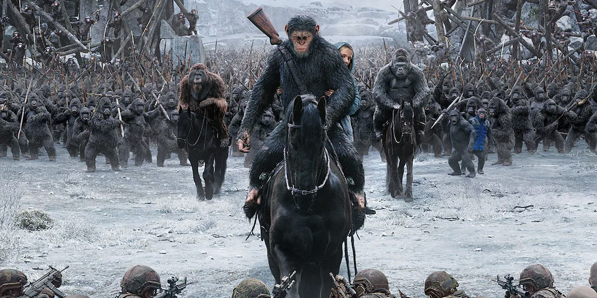 Caesar riding a horse in War For The Planet Of The Apes