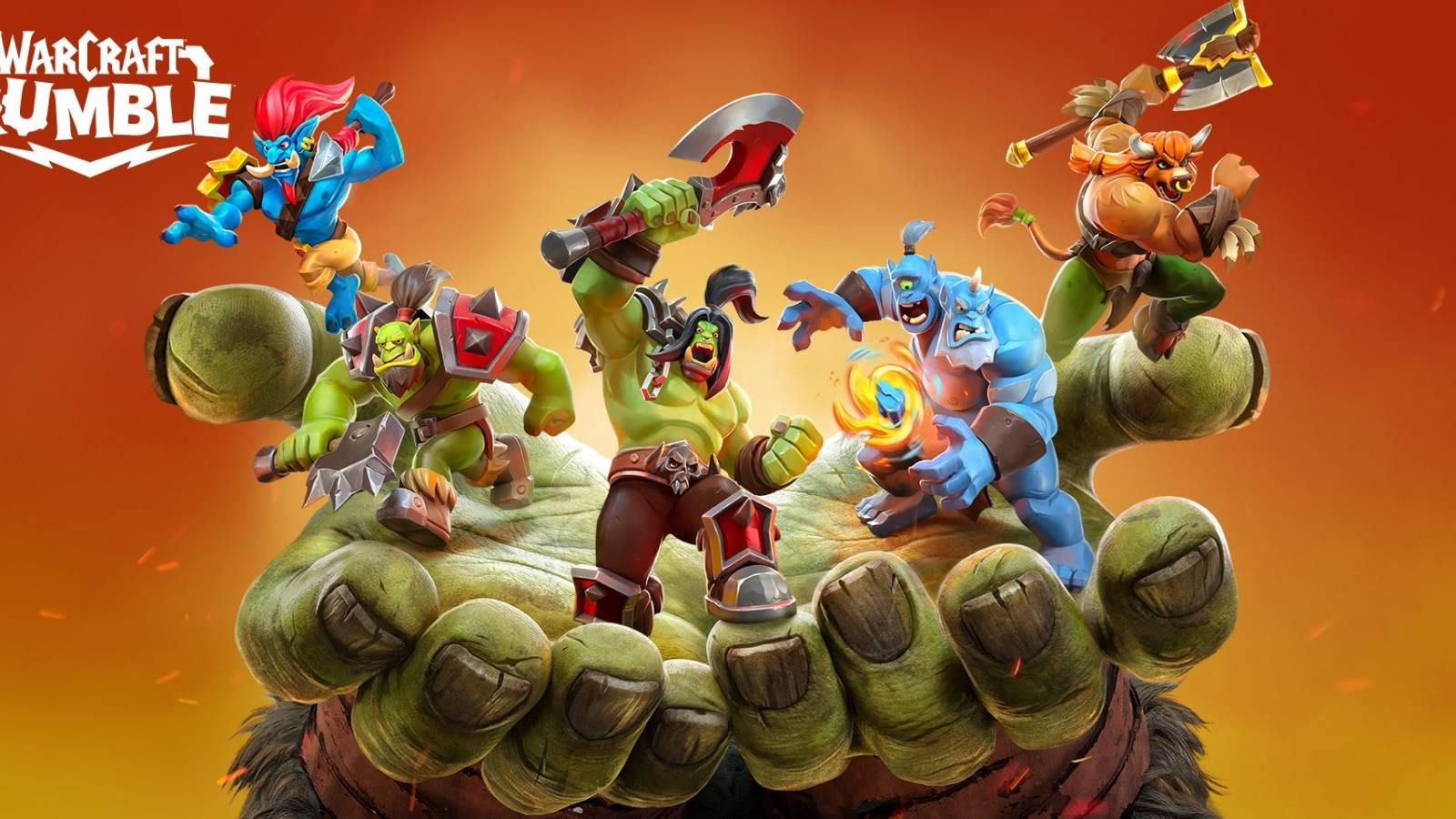 a collection of horde minis from warcraft rumble in orc hands