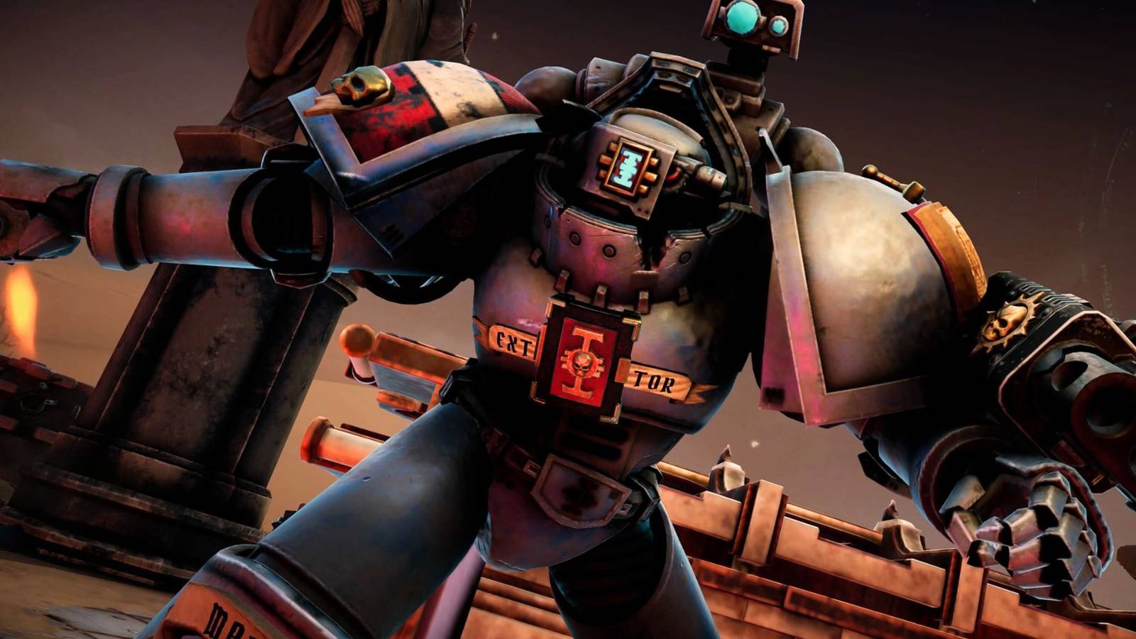 A Grey Knight Space Marine about to throw a grenade