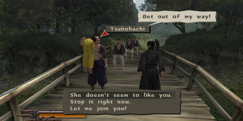 The protagonist confronting a kidnapper in Way Of The Samurai