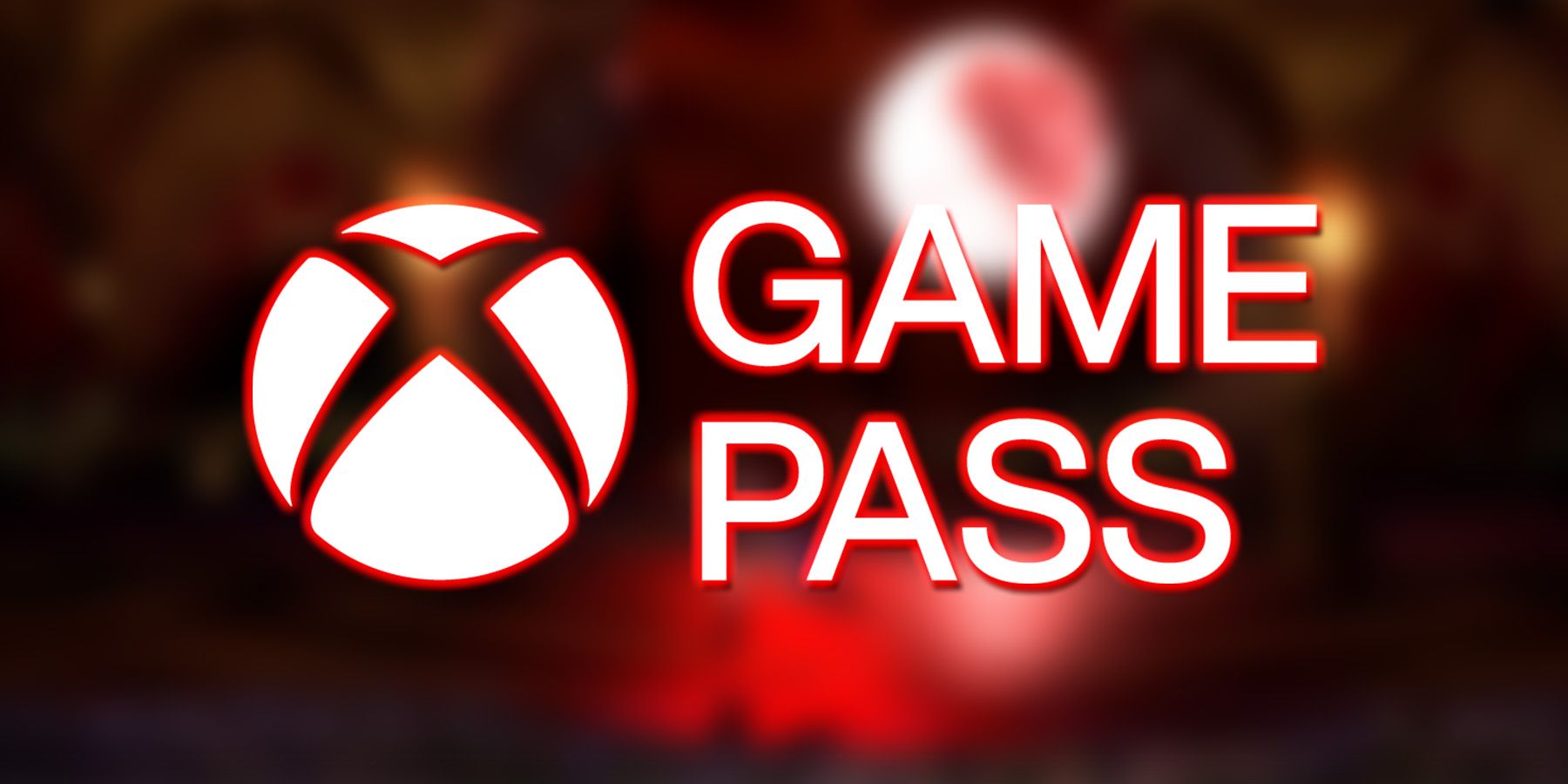white Xbox Game Pass logo submark with red outer glow on blurred Bloodstained Ritual of the Night blood moon promo screenshot