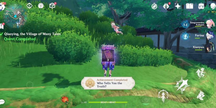 who tells you the truth achievement in genshin impact qiaoying the village of many tales