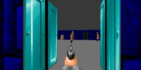 Surprising a guard in Wolfenstein 3D