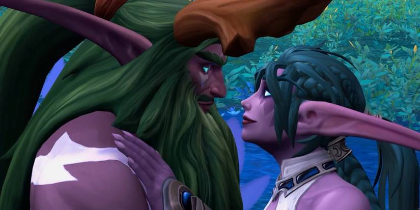 malfurion stormrage and tyrande whisperwind staring lovingly at eachother from wow