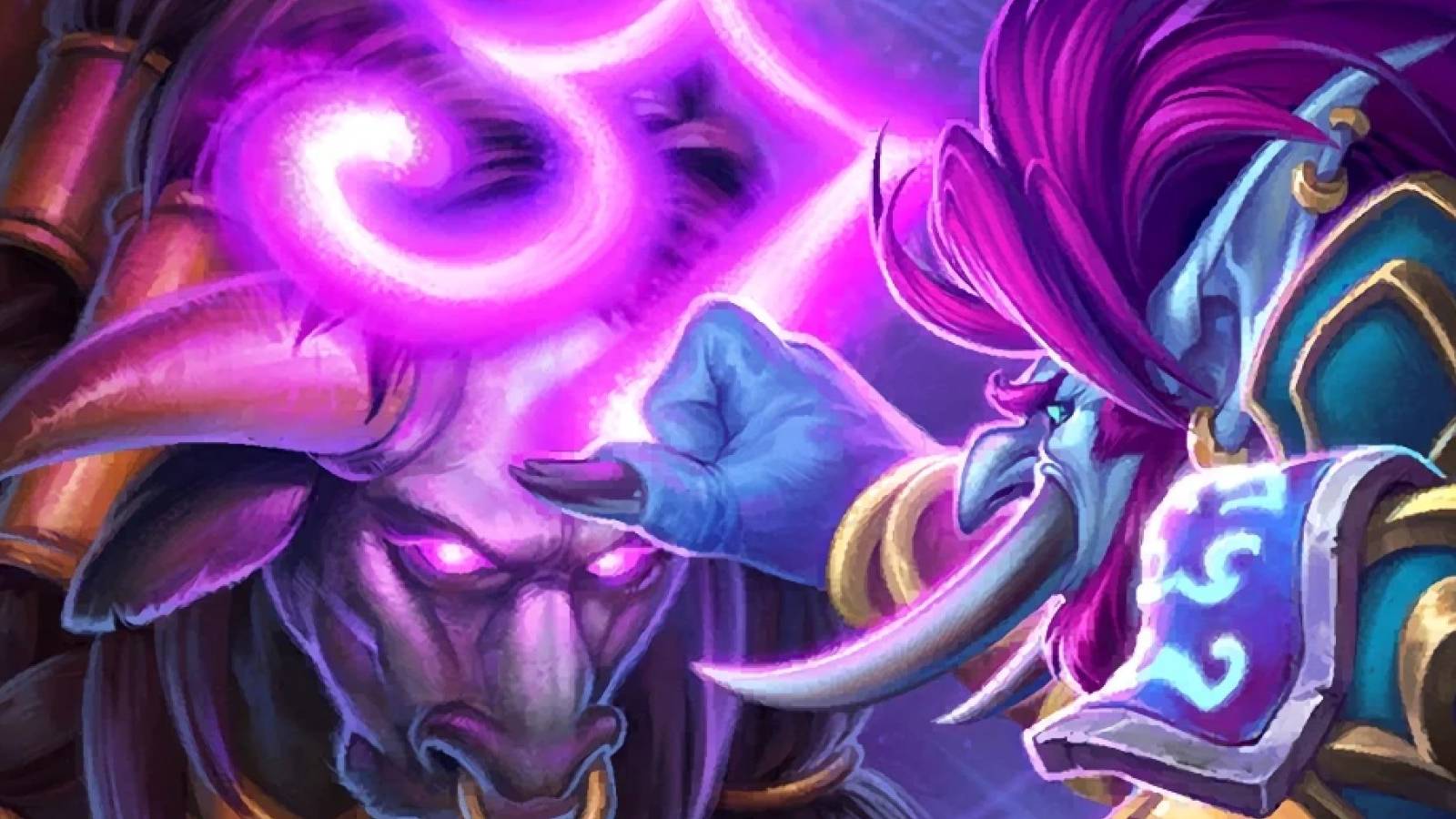 a troll putting a purple rune on a tauren forehead from hearthstone