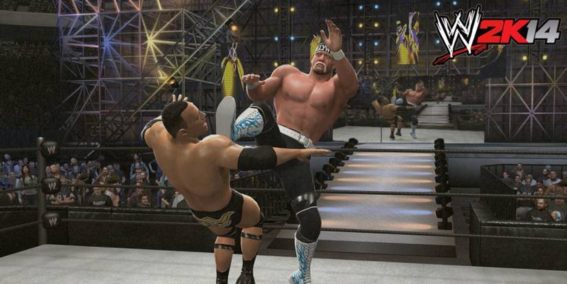 WWE 2K14 Hulk Hogan hits the big boot on the Rock in Showcase mode