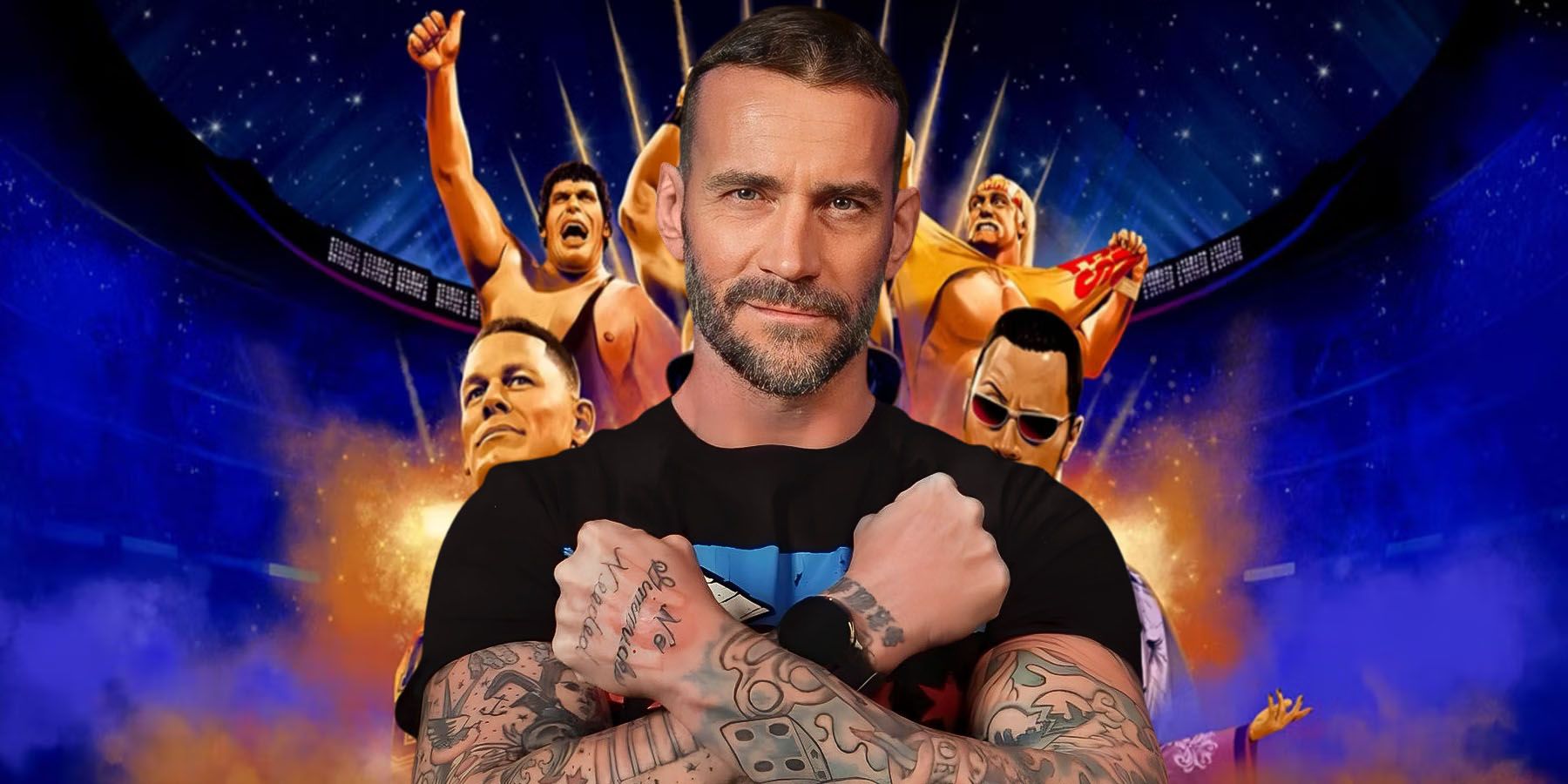 A image of CM Punk inserted into the cover art for WWE 2K24.