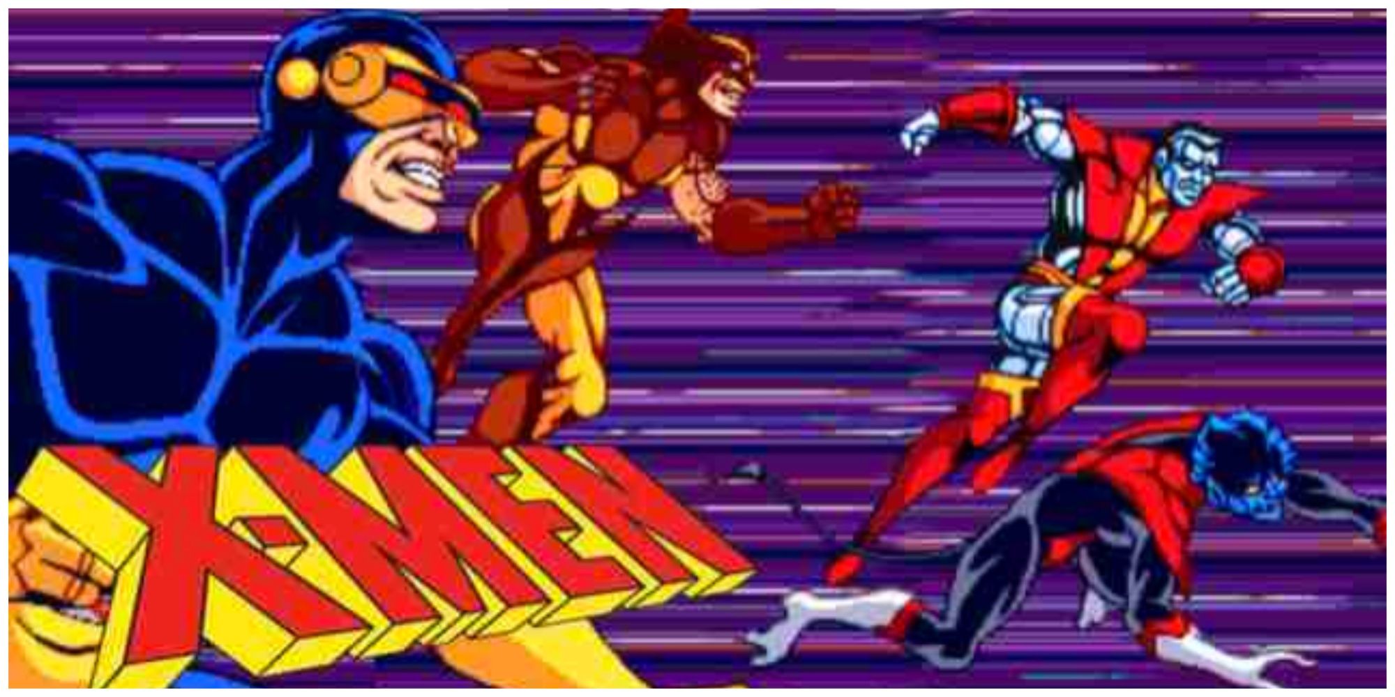 X-Men Arcade Game Loading Screen featuring heroes such as Cyclops