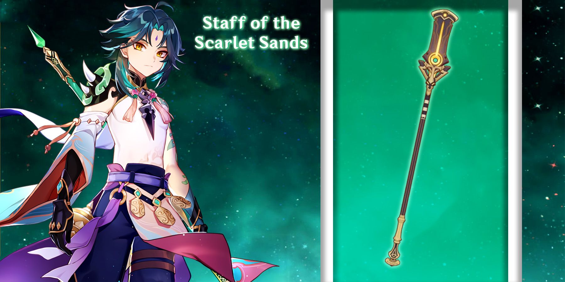 xiao using staff of the scarlet sands in genshin impact