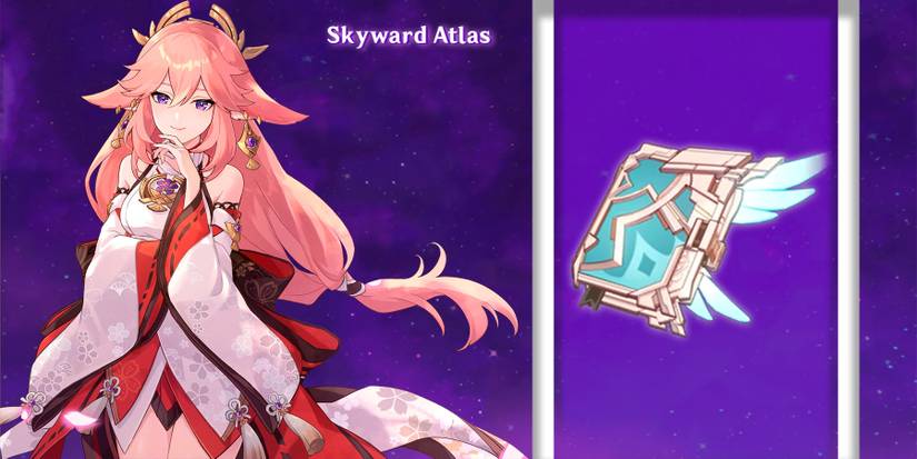 yae miko using skyward atlas in genshin impact