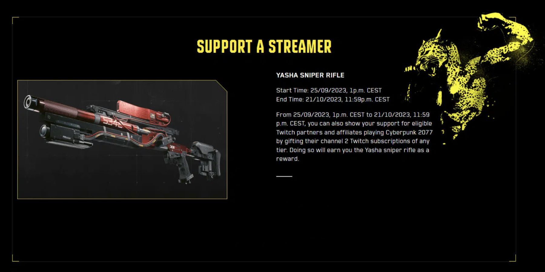 Yasha's Sniper Rifle Twitch Drop Details