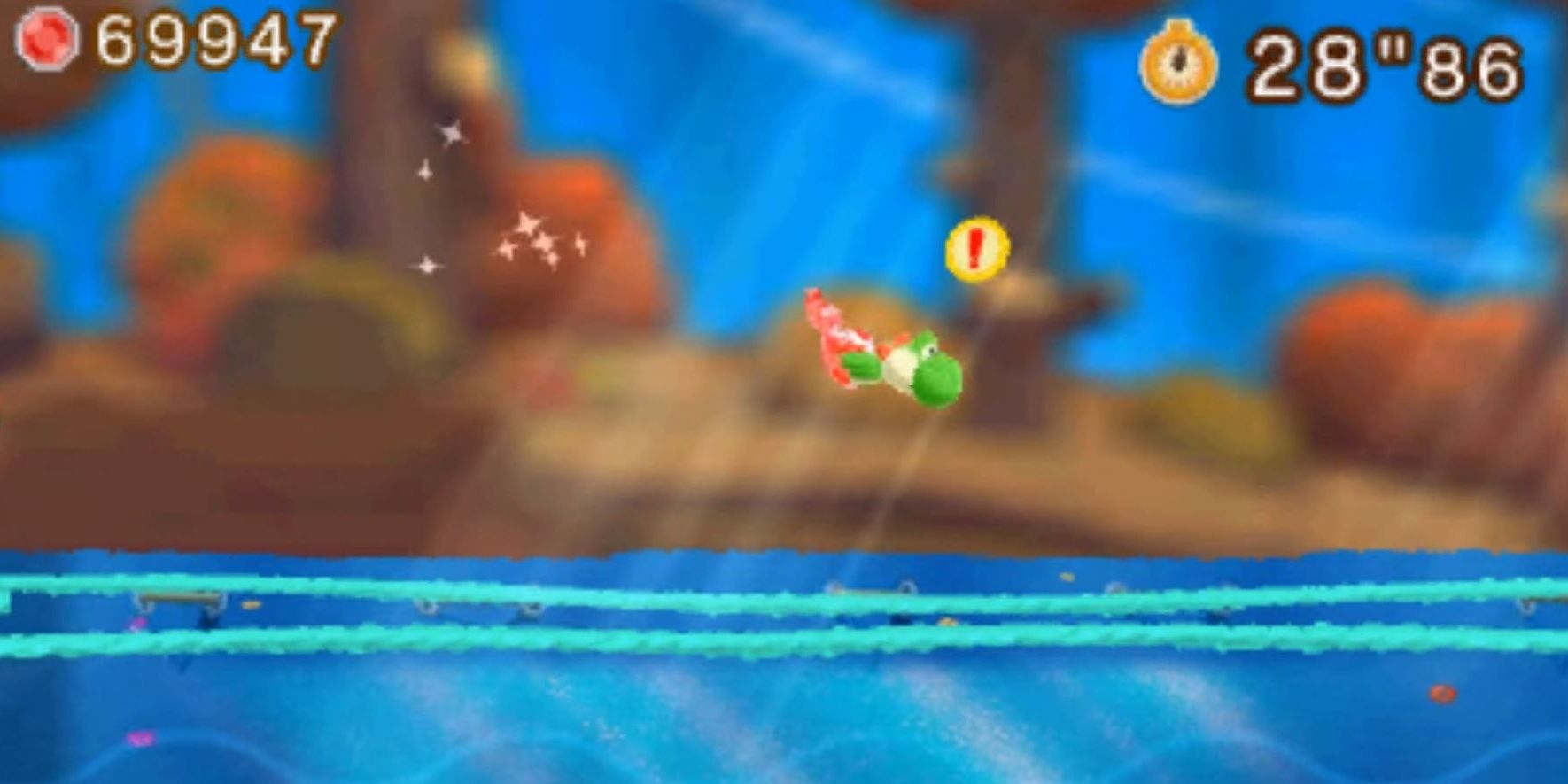 Yoshi Dives Into Water In Poochy and Yoshi's Woolly World