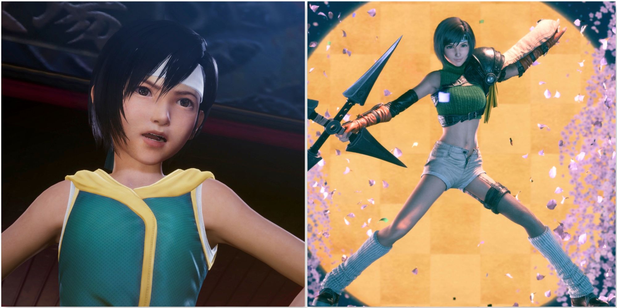 Yuffie in Crisis Core Final Fantasy 7 and Yuffie posing in Final Fantasy 7 Remake
