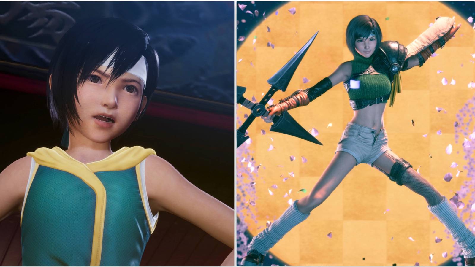 Yuffie in Crisis Core Final Fantasy 7 and Yuffie posing in Final Fantasy 7 Remake