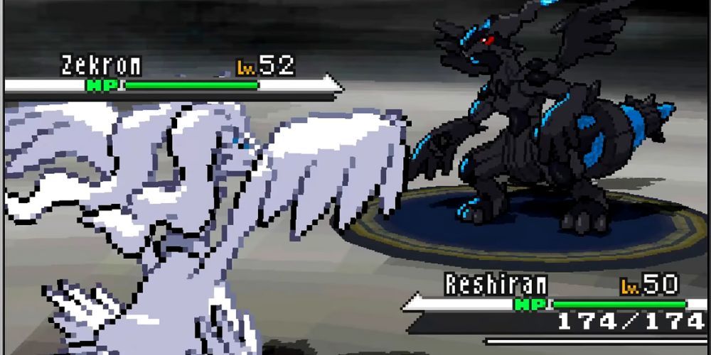 Zekrom vs Reshiram in Pokemon Black and White.