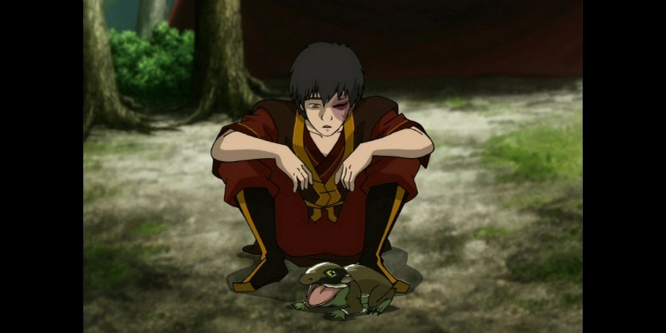 Zuko trying to will himself to talk to Team Avatar in The Last Airbender